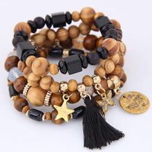 Load image into Gallery viewer, Vintage Boho Women 4pc Tassel Star Butterfly Wooden Beads Multilayer Bracelets