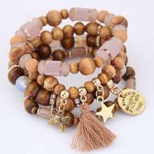 Load image into Gallery viewer, Vintage Boho Women 4pc Tassel Star Butterfly Wooden Beads Multilayer Bracelets