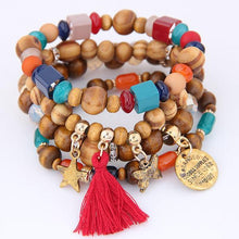 Load image into Gallery viewer, Vintage Boho Women 4pc Tassel Star Butterfly Wooden Beads Multilayer Bracelets
