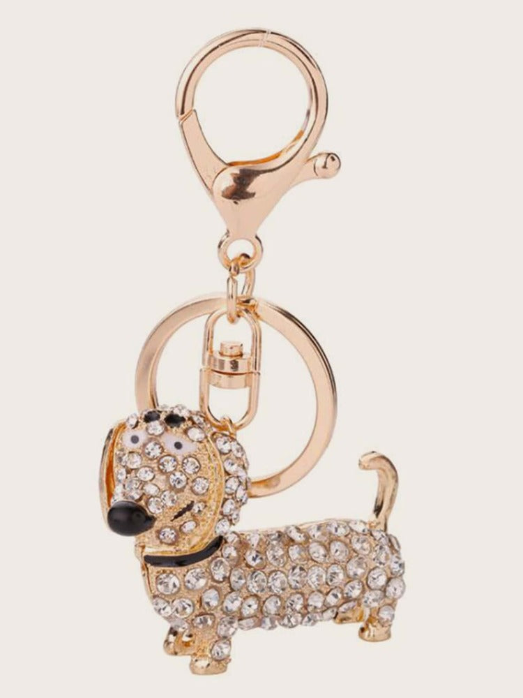 Rhinestone Decor Dachshund Wiener Dog Key Chain Gold