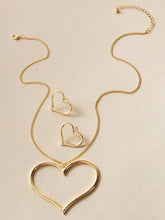 Load image into Gallery viewer, 3pcs Gold Heart Charm Necklace &amp; Earrings Set
