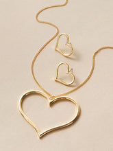 Load image into Gallery viewer, 3pcs Gold Heart Charm Necklace &amp; Earrings Set
