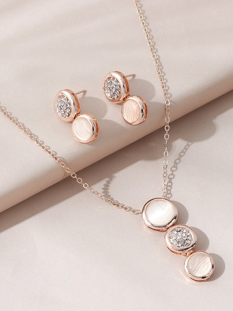 Rose Gold Rhinestone Moonstone Jewelry Set