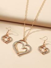 Load image into Gallery viewer, Rhinestone Double Heart Charm Necklace Set
