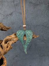 Load image into Gallery viewer, Boho Angel Wing Charm Patina and Gold Necklace
