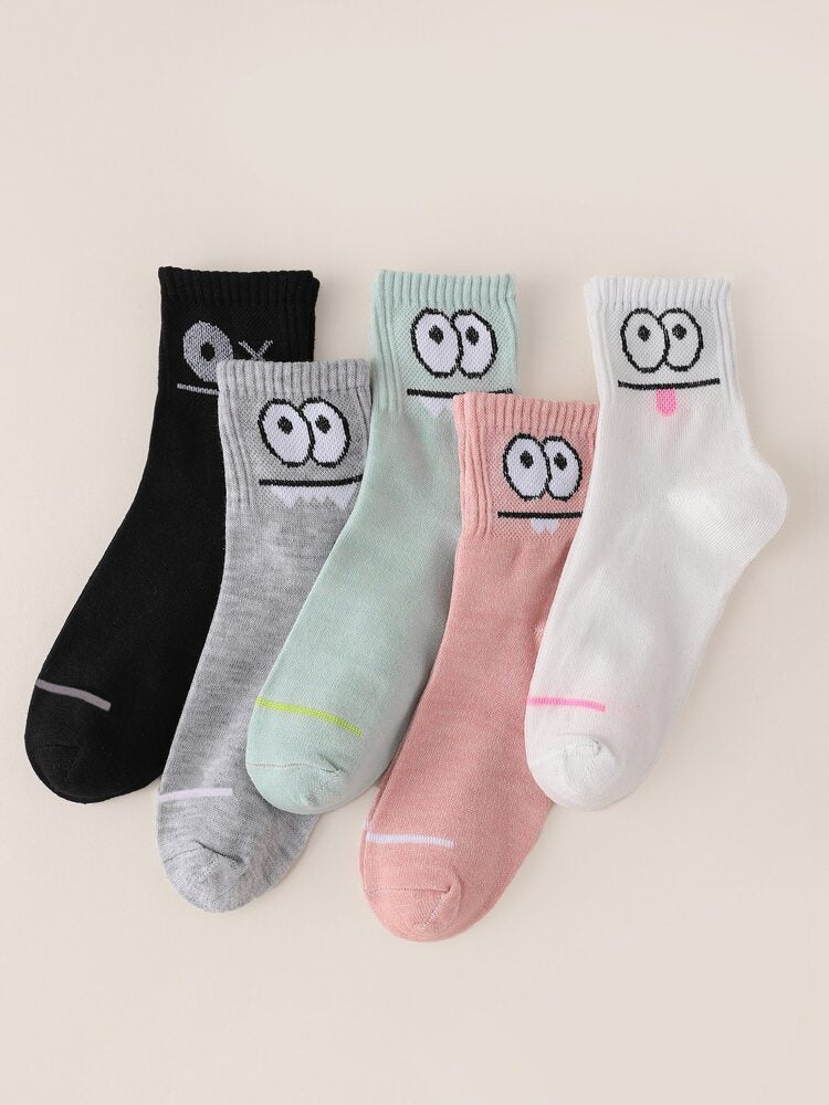 5pairs Cartoon Graphic Crew Socks