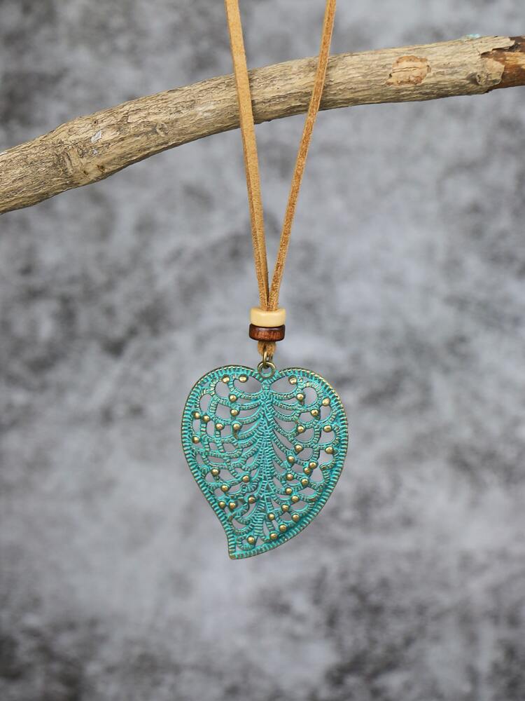 Boho Hallow Patina Heart Necklace