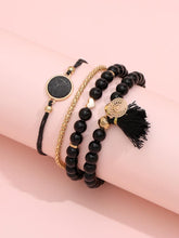 Load image into Gallery viewer, 4-piece Bohemian Bracelet Set Black Tassel, Charms
