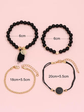 Load image into Gallery viewer, 4-piece Bohemian Bracelet Set Black Tassel, Charms
