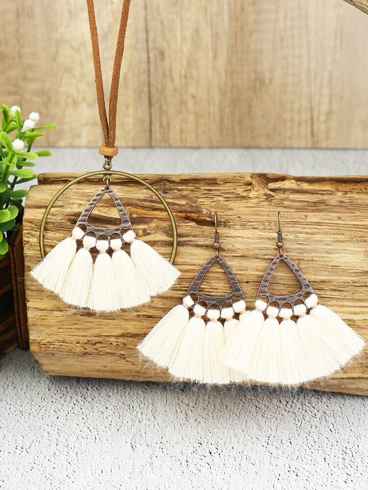 3 pcs Bohemian Tassel Jewelry Set White Copper