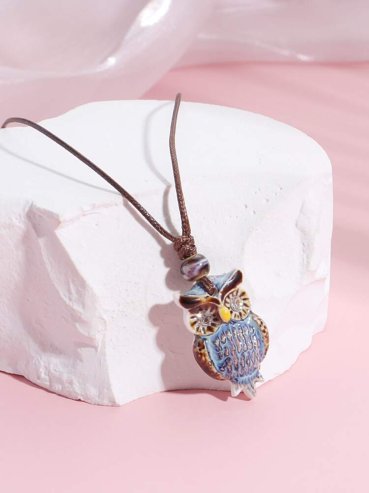 Fashion Ceramic Owl Necklace Blue