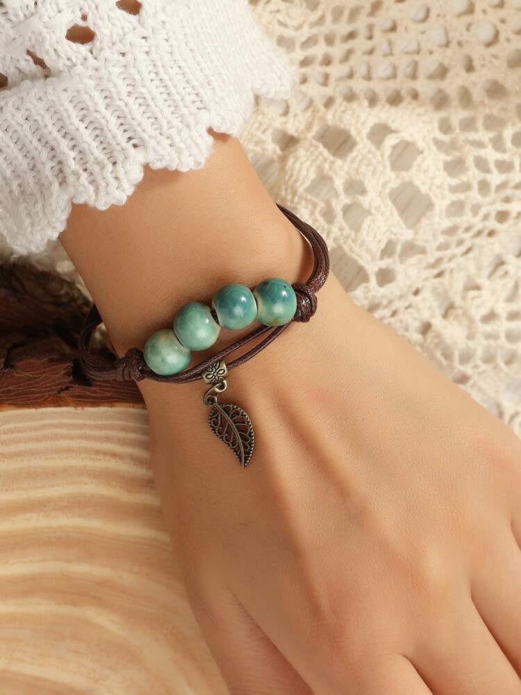 Leaf Charm  Bead Bracelet Small Wrist