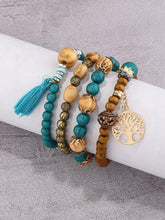 Load image into Gallery viewer, 4pcs Tree &amp; Tassel Charm Beaded Bracelet Teal, Brass
