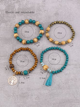 Load image into Gallery viewer, 4pcs Tree &amp; Tassel Charm Beaded Bracelet Teal, Brass
