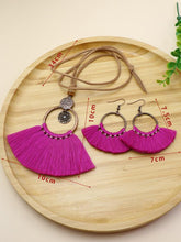 Load image into Gallery viewer, 3pcs Tassel Pendant Jewelry Set Magenta Copper
