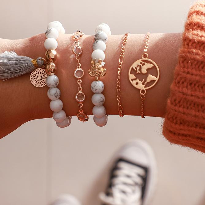 Boho  Women 5pc Bracelets Simple Coins, Charms Multilayer Bracelet