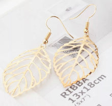 Load image into Gallery viewer, Bohemian Leaf  Halllow Dangle Drop Earrings Gold
