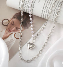 Load image into Gallery viewer, Multi-Layered Collarbone Chain Double- Layer Pearl Love Pendant Necklace Silver
