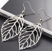 Load image into Gallery viewer, Bohemian Leaf  Halllow Dangle Drop Earrings Silver
