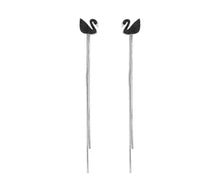 Load image into Gallery viewer, Swan Tassel Stud Earrings with Rhinestones Black
