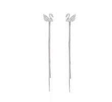 Load image into Gallery viewer, Swan Tassel Stud Earrings with Rhinestones White
