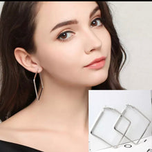 Load image into Gallery viewer, Silver Square Large Circle Earrings Hoops
