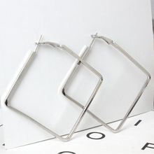 Load image into Gallery viewer, Silver Square Large Circle Earrings Hoops
