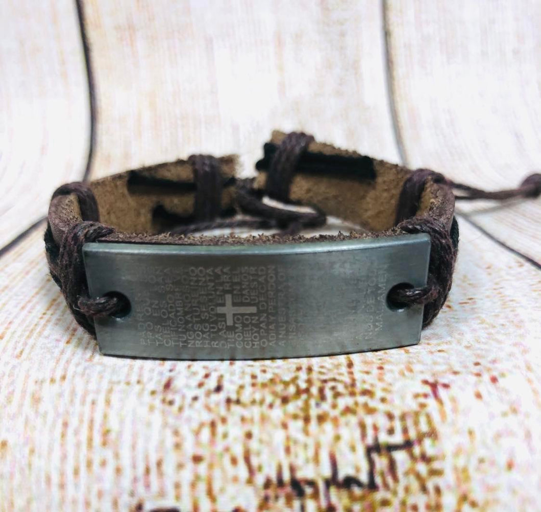 Genuine Leather Urban Bracelet  Lord's Prayer Spanish
