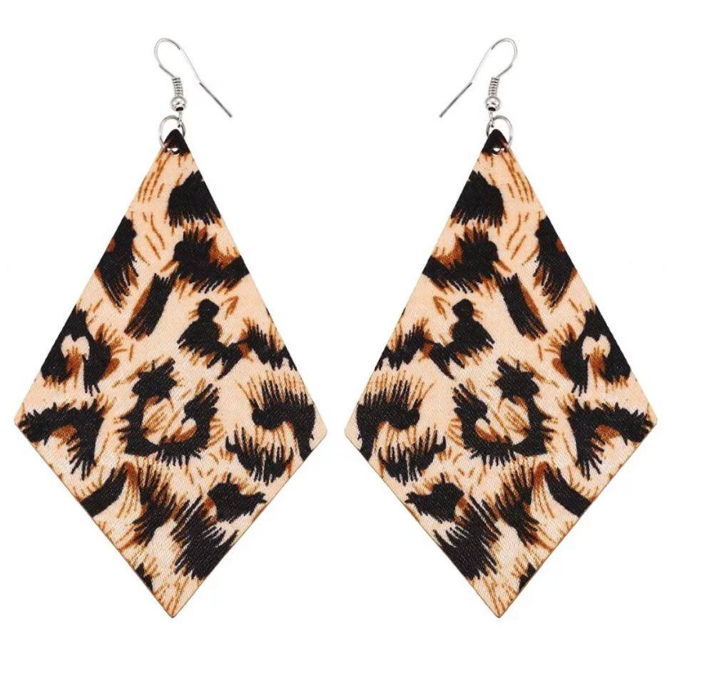 Wooden Earrings Geometric Leopard Big Earrings