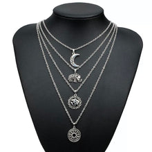 Load image into Gallery viewer, Bohemian Multi Layer Necklace Moon Elephant Ancient Pendent Silver
