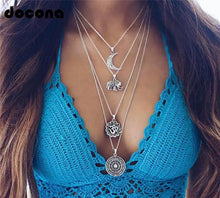 Load image into Gallery viewer, Bohemian Multi Layer Necklace Moon Elephant Ancient Pendent Silver
