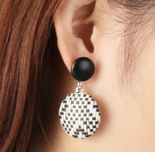 Load image into Gallery viewer, Woven  Rattan  Circle Earrings Retro Style Ear Drop Stud Earrings Black White

