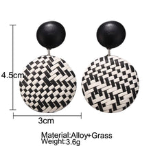 Load image into Gallery viewer, Woven  Rattan  Circle Earrings Retro Style Ear Drop Stud Earrings Black White
