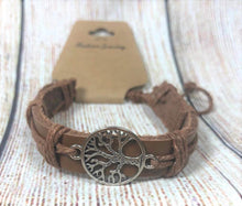 Load image into Gallery viewer, Genuine Leather Urban Bracelet with Silver Tree of Life
