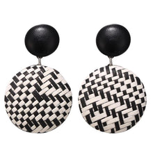 Load image into Gallery viewer, Woven  Rattan  Circle Earrings Retro Style Ear Drop Stud Earrings Black White
