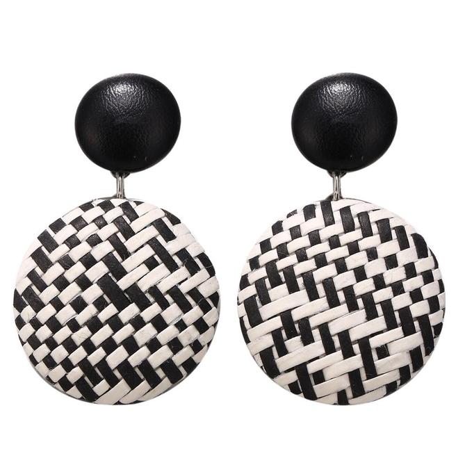 Woven  Rattan  Circle Earrings Retro Style Ear Drop Stud Earrings Black White