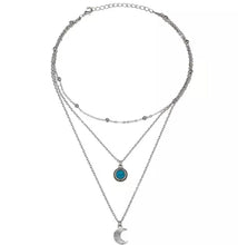 Load image into Gallery viewer, Boho Moon Pendant Layered Necklace Blue Stone
