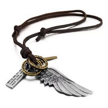 Load image into Gallery viewer, Angel Wing Urban Leather Necklace Ancient Silver
