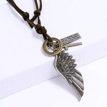 Load image into Gallery viewer, Angel Wing Urban Leather Necklace Ancient Silver
