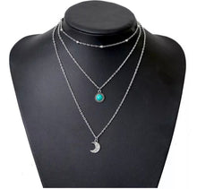 Load image into Gallery viewer, Boho Moon Pendant Layered Necklace Blue Stone
