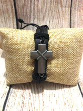 Load image into Gallery viewer, Leather Urban Bracelet with Ancient Silver Cross
