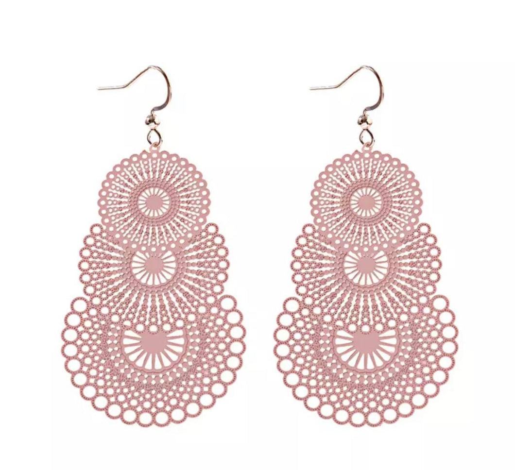 Filigree Mandala Dusty Pink Earrings
