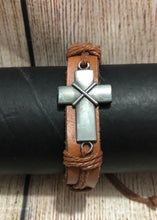 Load image into Gallery viewer, Leather Urban Bracelet with Ancient Silver Cross
