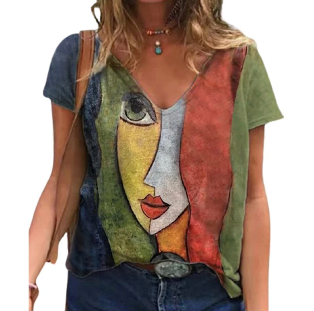 Abstract Picasso Inspired Face Top T-Shirt