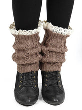 Load image into Gallery viewer, Leg Warmer Knitted With Lace Brown
