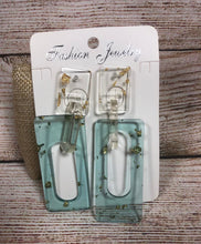 Load image into Gallery viewer, Big Square Dangle Acrylic Earrings Blue Gold
