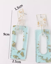 Load image into Gallery viewer, Big Square Dangle Acrylic Earrings Blue Gold
