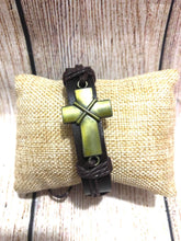 Load image into Gallery viewer, Genuine Leather Urban Bracelet Brass Cross
