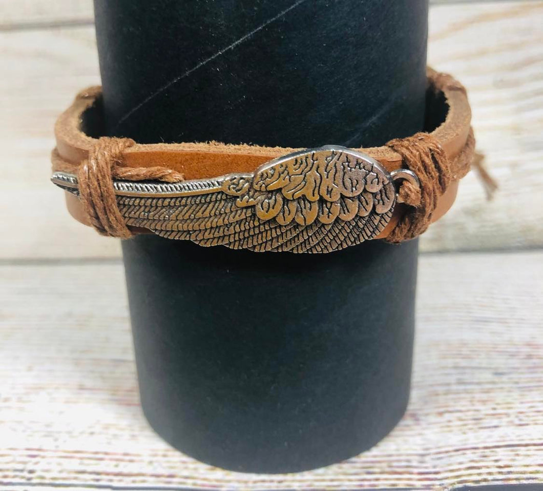 Genuine Leather Urban Bracelet Angel Wing