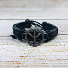 Load image into Gallery viewer, Unisex Urban Leather Bracelet Silver Peace Sign
